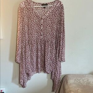 Lane Bryant Red Asymmetrical 3/4 Sleeve Blouse